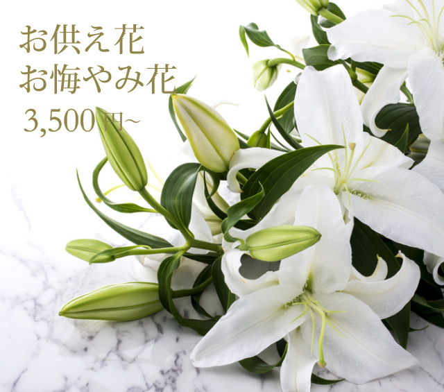 供花・ 枕花・ 法要・ 命日・初七日・四十九日から一周忌やお盆(初盆 新盆)のお供え花などお供え花・お悔やみ花も多数取り揃えております。