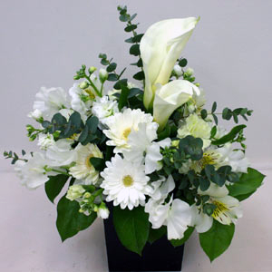 賀寿 「白寿」のお祝い 白色のお花メインのフラワーアレンジメント 5,250円